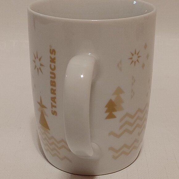 Starbucks Holiday Coffee Mug White Gold Trees 2013 11 Oz Christmas Seaso… - Picture 3 of 6